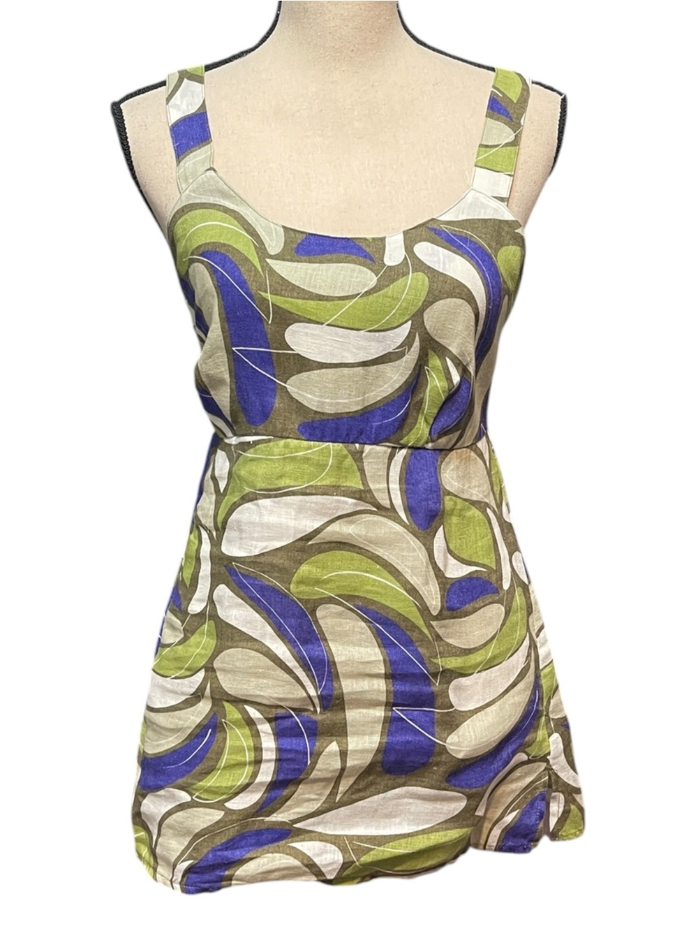 Y2K Retro‎ Linen Absract Print Peplum Summer Festival Casual Hippie Top Small